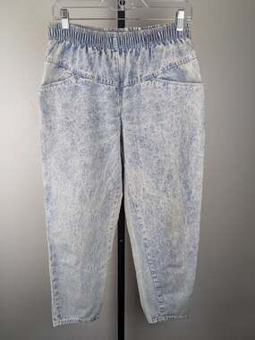 80s Vintage 12P Acid Wash Elastic Waist Tapered Leg Jeans 26 inch waist